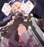  1girl ahoge blazblue blonde_hair bodysuit braid breasts infraton lambda-11 mecha_musume oral red_eyes single_braid solo text thighhighs torn_clothes vaginal very_long_hair 