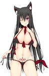  animal_ears black_hair breasts chixiao choker cleavage hair_ribbon highres large_breasts long_hair looking_at_viewer navel necktie one_eye_closed original purple_eyes ribbon solo swimsuit tongue tongue_out very_long_hair 