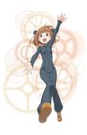  :o beatrice_(princess_principal) bodysuit breasts brown_eyes brown_footwear brown_hair bun_cover covered_navel double_bun full_body gears highres makaria official_art princess_principal princess_principal_game_of_mission shoes short_hair small_breasts solo transparent_background 