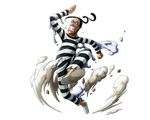  arm_up black_hair bodskih clenched_teeth full_body galdino glasses hair_ornament male_focus one_piece pants prison_clothes runing shirt solo striped striped_pants striped_shirt teeth torn_clothes torn_pants torn_shirt transparent_background 