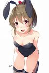  :3 :d animal_ears arms_behind_back ass_visible_through_thighs bare_shoulders bow breasts brown_hair bunny_ears cleavage collarbone commentary_request eyebrows_visible_through_hair fake_animal_ears fishnet_legwear fishnets hair_between_eyes hair_bow hairband highres hori_yuuko idolmaster idolmaster_cinderella_girls leotard looking_at_viewer medium_breasts open_mouth orihi_chihiro ponytail red_eyes simple_background smile solo sparkle thighhighs twitter_username unmoving_pattern white_background wrist_cuffs 