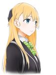  blonde_hair blue_eyes bow bowtie expressionless gamers! hair_ornament long_hair profile school_uniform sidelocks solo tendou_karen upper_body white_background wing_(aiastor) 