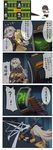  1girl 4koma blonde_hair blush comic dinergate_(girls_frontline) girls_frontline gloves gun hairband highres long_hair punching robot s.a.t.8_(girls_frontline) shotgun shotgun_shells speech_bubble translated weapon xiujia_yihuizi 