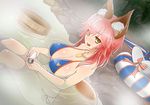  animal_ears bath bikini blue_bikini blush breasts cleavage commentary_request fate/grand_order fate_(series) fox_ears fox_tail hat innertube large_breasts long_hair looking_at_viewer open_mouth pink_hair robisonjr solo swimsuit tail tamamo_(fate)_(all) tamamo_no_mae_(fate) tamamo_no_mae_(swimsuit_lancer)_(fate) yellow_eyes 