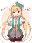  bad_id bad_pixiv_id blonde_hair bow brown_eyes futaba_anzu green_bow hair_bow hat heart highres idolmaster idolmaster_cinderella_girls long_hair looking_at_viewer necktie open_mouth orange_neckwear sal solo speech_bubble spoken_heart twintails 