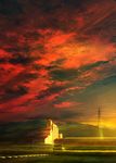 bicycle building cloud cloudy_sky commentary_request factory ground_vehicle highres mks mountain original power_lines red_sky riding river riverbank road scenery sky solo sunlight sunset transmission_tower 