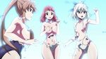  10s 3girls \m/ animated animated_gif aoba_kazane breasts covering_breasts embarrassed keijo!!!!!!!! large_breasts miyata_sayaka multiple_girls small_breasts swimsuit torn_swimsuit toyoguchi_non 