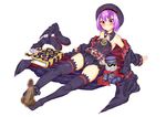  1boy 1girl boots boots_removed censored cum cum_on_feet disembodied_penis fate/grand_order fate_(series) feet footjob hat helena_blavatsky_(fate/grand_order) lying medium_hair no_shoes penis purple_boots purple_eyes purple_hair purple_legwear shoes_removed strapless_dress tahira_ureka 