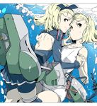  air_bubble bike_shorts black_hairband blonde_hair bubble dual_persona green_eyes hairband i-504_(kantai_collection) kantai_collection looking_at_viewer luigi_torelli_(kantai_collection) multiple_girls ninimo_nimo school_swimsuit short_hair submerged swimsuit uit-25_(kantai_collection) underwater white_school_swimsuit white_swimsuit 