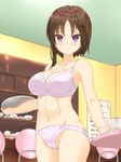  bangs blurry blurry_background bow bow_panties bra breasts cameltoe cleavage closed_mouth collarbone cowboy_shot crotch_seam cup depth_of_field hagino_chiaki hair_ornament highres hinako_note holding indoors kakari lace lace-trimmed_bra lace-trimmed_panties large_breasts light_frown looking_at_viewer navel panties pink_bra pink_panties saucer shiny shiny_skin short_hair short_hair_with_long_locks sidelocks solo standing teacup tray underwear underwear_only x_hair_ornament 