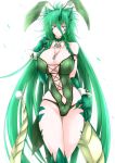  2019 animal_humanoid braided_hair breasts bunny_costume butt choker clothed clothing costume dragon_humanoid fake_ears fake_rabbit_ears female g3_(artist) green_eyes green_hair hair hand_on_hip heterochromia hi_res horn humanoid jewelry long_hair looking_at_viewer necklace panties panty_pull red_eyes scar simple_background solo standing underwear white_background wrist_cuff 