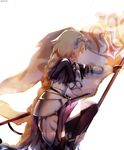  armor armored_dress black_gloves black_legwear blonde_hair bloom braid capelet closed_eyes closed_mouth dyolf fate/apocrypha fate_(series) faulds flag from_side fur_trim gauntlets gloves headpiece jeanne_d'arc_(fate) jeanne_d'arc_(fate)_(all) long_hair one_knee profile single_braid solo thighhighs very_long_hair 