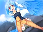  1girl ahoge amoriro blue_hair female harpy monster_girl monster_musume_no_iru_nichijou open_mouth papi_(monster_musume) shorts solo wings 