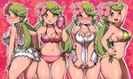  :p ;d apron apron_pull arm_up bangs bikini blush breasts cleavage curvy dark_skin flower green_bikini green_eyes green_hair hair_flower hair_ornament kenron_toqueen licking_lips looking_at_viewer low_twintails mao_(pokemon) medium_breasts naked_apron navel one_eye_closed open_mouth overalls pink_bikini pokemon pokemon_(game) pokemon_sm shirt sideboob sleeveless sleeveless_shirt smile solo_focus swept_bangs swimsuit thick_thighs thighs tongue tongue_out triangle_mouth twintails wide_hips 