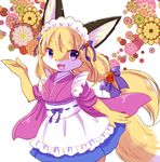  blonde_hair fox furry kemoribon long_hair maid purple_eyes smile 