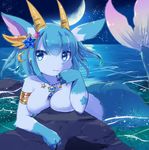  artist_request blue_eyes blue_hair furry kemoribon rabbit short_hair smile water 