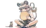  animal animal_ears basket cheese cheese_wheel dress eating food grey_hair looking_at_viewer meimaru_inuchiyo mouse mouse_ears mouse_tail nazrin red_eyes short_hair sitting tail touhou white_background 