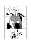  3koma ahoge betchan comic facial_scar gangut_(kantai_collection) greyscale hair_ornament hairclip jacket_on_shoulders kantai_collection long_hair military military_jacket military_uniform monochrome pantyhose pipe pipe_in_mouth pleated_skirt remodel_(kantai_collection) scar scar_on_cheek shirt skirt smoking uniform 