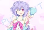  1girl blush kisaragi_(kisaragi0930) neptune_(series) one_eye_closed pink_eyes purple_hair pururut ribbon smile solo 