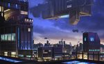  building city city_lights cityscape commentary_request highres miso_katsu night no_humans original outdoors scenery science_fiction sky skyline space_craft star_(sky) starry_sky window 