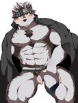  2017 666yubazi abs anthro areola balls barazoku belt biceps blush body_hair canine chest_hair clothing coat coat_cape flaccid front_view fur hair headband headgear hi_res horkeukamui kemono loincloth looking_at_viewer male mammal manly muscular nipples pecs penis presenting presenting_penis pubes simple_background solo spread_legs spreading standing thick_thighs tokyo_afterschool_summoners uncut white_background wolf 