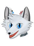  2017 absurd_res anthro arctic_fox aurapup blue_eyes canine color_swatch english_text fan_character fluffy fox fur grey_fur head_shot hi_res inner_ear_fluff mammal open_mouth signature simple_background text white_fur 