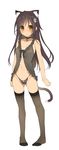  animal_ears ass_visible_through_thighs bare_legs barefoot black_hair black_legwear black_panties blush breasts cat_ears cat_tail choker closed_mouth eyebrows_visible_through_hair flower hair_flower hair_ornament highleg highleg_panties highres lingerie long_hair looking_at_viewer navel negligee nipples original panties see-through simple_background small_breasts solo standing string_panties tail thighhighs underwear underwear_only wavy_mouth white_background yanagi_yuu yellow_eyes 