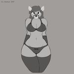  2017 anthro armwear big_breasts bra breasts cervine cleavage clothed clothing corporalbackrubs deer digital_media_(artwork) elbow_gloves female front_view gloves greyscale hair hi_res legwear long_hair looking_at_viewer mammal monochrome navel panties portrait ribbons simple_background smile solo stockings thick_thighs three-quarter_portrait underwear voluptuous wide_hips 
