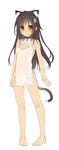  animal_ears ass_visible_through_thighs bare_legs barefoot black_hair blush breasts cat_ears cat_tail china_dress chinese_clothes choker cleavage_cutout closed_mouth covered_navel dress eyebrows_visible_through_hair flower hair_flower hair_ornament highres long_hair looking_at_viewer nipples original see-through short_dress side_slit simple_background small_breasts solo standing tail wavy_mouth white_background white_dress yanagi_yuu yellow_eyes 