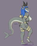  2017 anthro blue_eyes bracelet breasts butt clothed clothing egyptian fake_ears female fin fish izzy223 jewelry lexidia marine pose ring shark solo standing sweat 