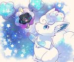  :o ^_^ ^o^ alolan_form alolan_vulpix blue_eyes blush closed_eyes cosmog floating full_body gen_7_pokemon happy kemoribon light_particles no_humans open_mouth parted_lips paws pokemon pokemon_(creature) smile standing star 