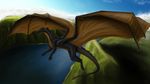  claws day digital_media_(artwork) dragon flying gryphon1 horn membranous_wings outside sky solo spines wings 