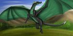  ambiguous_gender claws day detailed_background digital_media_(artwork) dragon gryphon1 horn membranous_wings outside sky spines wings 