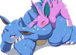  68 anthro anthro_on_feral arm_support bestiality black_eyes blush breasts claws eyes_closed female feral from_behind_position horn larger_female male male/female nidoqueen nidoran nidoran♂ nintendo one_eye_closed pok&eacute;mon pok&eacute;mon_(species) pok&eacute;morph sex simple_background size_difference smaller_male smile spikes sweat toe_claws video_games white_background 