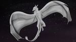  anthro digital_media_(artwork) dragon featureless_crotch flying gryphon1 hair horn membranous_wings night sky solo star starry_sky white_hair wings 