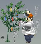  anthro bamboo bear black_fur child cute eating fur japanese_text leaves male mammal panda parent shaolin_bones size_difference slightly_chubby standing text translation_request white_fur young 