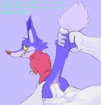  all_fours anal anal_penetration ben_10 blue_fur bottomless canine cartoon_network clothed clothing doggystyle fox from_behind_position fur human interspecies male male/male mammal mej penetration penis sex shirt tail_grab tears teeth text toony translated xingo yellow_eyes 