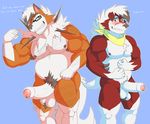  2017 anthro balls blush comparing duo dusk_lycanroc erection father father_and_son flexing fur humanoid_penis intimatewolf lycanroc male male_focus midnight_lycanroc nintendo parent penis pok&eacute;mon pok&eacute;mon_(species) simple_background son toony uncut video_games 