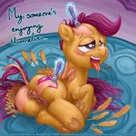  animal_genitalia animal_pussy anus clitoris drooling equine_pussy feathers female feral friendship_is_magic magic my_little_pony offscreen_character one_eye_closed preening pussy rarity_(mlp) razor saliva scootaloo_(mlp) shaved shaving smudge_proof solo text toony wet what wink 