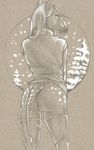  2015 anthro biped butt cadmiumtea clothed clothing equine female fur hair horse legwear long_hair long_tail looking_at_viewer looking_back mammal monochrome pencil_(artwork) portrait pussy rear_view samantha_(rannik-starkiller) sepia snout snow snowing solo spots spotted_fur standing stockings sweater thigh_highs three-quarter_portrait traditional_media_(artwork) tree 