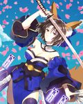  animal_ears blue_sky caster_(fate/extra) cherry_blossoms fate/grand_order kara_no_kyoukai lancer_(tamamo_no_mae) purple_kimono ryougi_shiki type-moon 