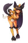  :/ alternate_costume animal_ears anubis_(monster_girl_encyclopedia) armlet belt_collar black_hair blush breasts claws cleavage collar commission dark_skin eyebrows_visible_through_hair full_body hand_on_hip hanging_breasts highres jewelry leaning_forward long_hair looking_at_viewer medium_breasts monster_girl monster_girl_encyclopedia paws red_eyes scale_armor shoulder_armor sickle simple_background solo sookmo spaulders standing tail tail_raised v-shaped_eyebrows very_long_hair weapon white_background 