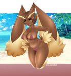  2017 alpha_channel beach big_breasts bikini breasts buxom clothing ere-yandara lashes lopunny mammal nintendo pok&eacute;mon pok&eacute;mon_(species) seaside simple_background smaller_version_at_source solo swimsuit transparent_background video_games 