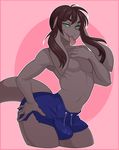  anthro bulge caprine clothed clothing goat hybrid looking_at_viewer male mammal smile solo thick_thighs tongue tongue_out topless tweedabop wide_hips 