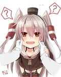  :d ? admiral_(kantai_collection) amatsukaze_(kantai_collection) bangs black_hairband blunt_bangs brown_dress brown_eyes cheek_pinching collarbone commentary_request cowboy_shot dress embarrassed flying_sweatdrops from_above garter_straps gloves hair_between_eyes hair_over_eyes hair_tubes hairband holding_hands kantai_collection lifebuoy long_hair open_mouth pinching sailor_dress scarf silver_hair smile smokestack solo_focus spoken_question_mark sugar_(sugar17) sweat thighhighs two_side_up uniform v-shaped_eyebrows very_long_hair wavy_mouth white_gloves windsock zettai_ryouiki 