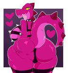  &lt;3 anthro big_butt breasts butt clothing collar dragon female hand_on_butt interstellar_demon_stripper jinu legwear looking_at_viewer looking_back reptile rick_and_morty scalie simple_background smile solo spiked_collar spikes standing thick_thighs thigh_highs tongue tongue_out 