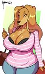  amber_eyes anthro big_breasts bra breasts canine cleavage clothed clothing dog dogmom female floppy_ears fur huge_breasts j-wink jeans long_sleeve_shirt looking_at_viewer mammal mature_female pants purse saluki simple_background solo thick_thighs underwear voluptuous yellow_fur 