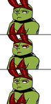  2017 anthro bunny_costume bust_portrait chipped_shell clothed clothing comparison costume crossdressing eyeshadow fake_ears fake_rabbit_ears green_eyes inkyfrog lipstick looking_at_viewer makeup male portrait raphael_(tmnt) reptile rosy_cheeks scalie shell simple_background solo teenage_mutant_ninja_turtles turtle white_background 