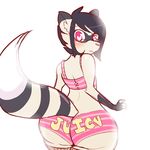  &lt;3 anthro big_butt butt clothed clothing crossdressing english_text fishnet girly ittybittyshark legwear male mammal panties procyonid raccoon simple_background solo stockings text underwear white_background wide_hips yanni_raccoon 