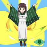  :d ama_usa_an_uniform apron arms_up bangs black_footwear blunt_bangs blush boots breasts brown_hair commentary_request eyebrows_visible_through_hair flower frilled_apron frills full_body gochuumon_wa_usagi_desu_ka? green_eyes green_kimono hair_flower hair_ornament hands_up japanese_clothes kimono long_hair long_sleeves looking_at_viewer maid_apron multicolored multicolored_background open_mouth pink_ribbon pokemon pokemon_(game) pokemon_sm polka_dot_trim ribbon samuko sidelocks small_breasts smile solo standing striped striped_kimono ujimatsu_chiya white_apron white_flower wide_sleeves z-move 